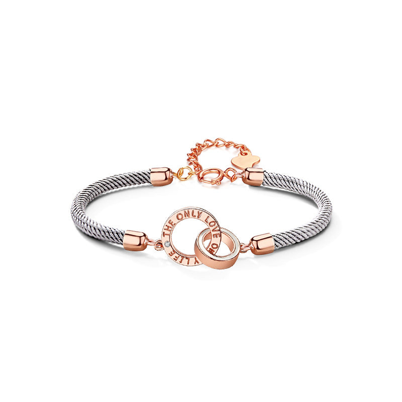 Double Circle Couple Hand Rope S925 Silver Bracelet