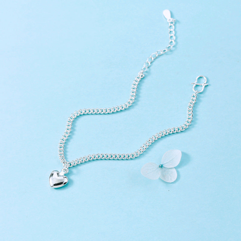Women's Silver Plated Bead Bracelet Single Layer Peach Heart Shape