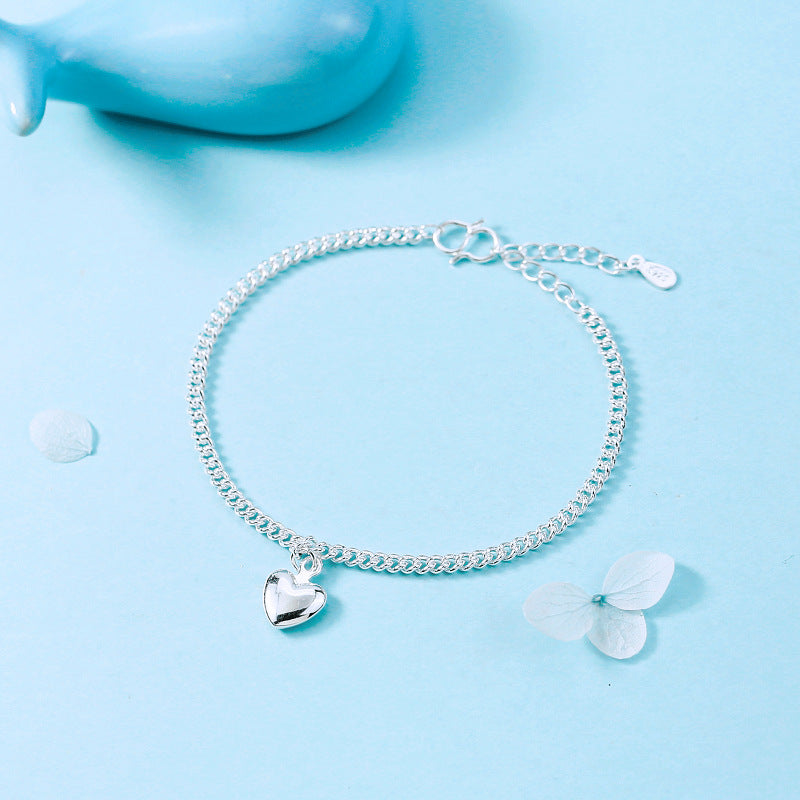 Women's Silver Plated Bead Bracelet Single Layer Peach Heart Shape