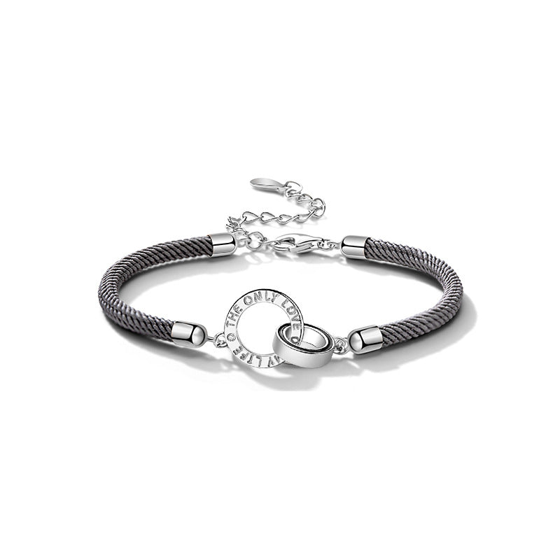 Double Circle Couple Hand Rope S925 Silver Bracelet