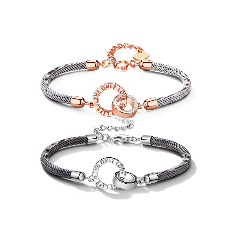 Double Circle Couple Hand Rope S925 Silver Bracelet