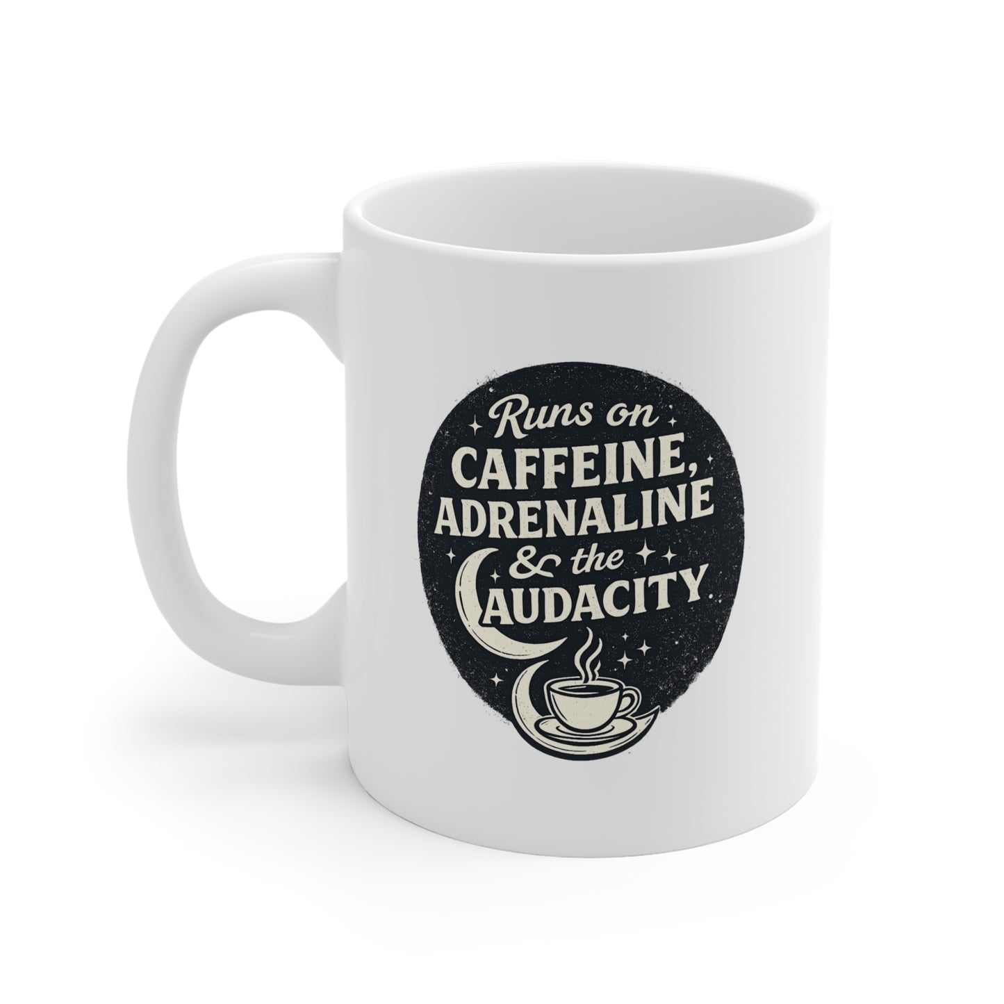 Night Shift Nurse Mug – "Runs on Caffeine, Adrenaline & the Audacity" Funny Nurse Coffee Cup | Gift for Night Shift Nurses, RN Gift, Nurses Week (11oz)