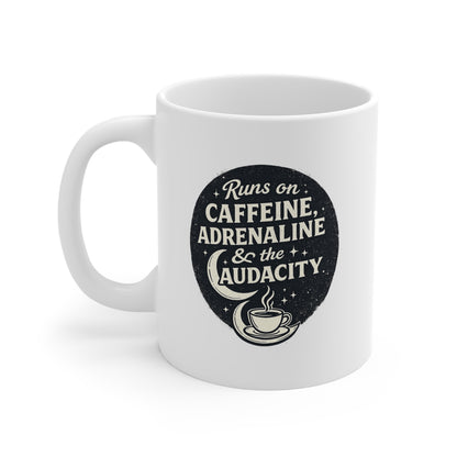 Night Shift Nurse Mug – "Runs on Caffeine, Adrenaline & the Audacity" Funny Nurse Coffee Cup | Gift for Night Shift Nurses, RN Gift, Nurses Week (11oz)