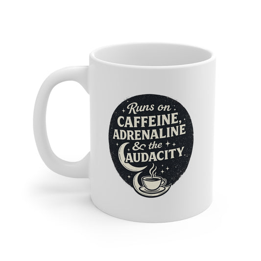 Night Shift Nurse Mug – "Runs on Caffeine, Adrenaline & the Audacity" Funny Nurse Coffee Cup | Gift for Night Shift Nurses, RN Gift, Nurses Week (11oz)