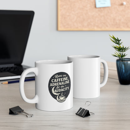 Night Shift Nurse Mug – "Runs on Caffeine, Adrenaline & the Audacity" Funny Nurse Coffee Cup | Gift for Night Shift Nurses, RN Gift, Nurses Week (11oz)