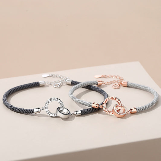 Double Circle Couple Hand Rope S925 Silver Bracelet