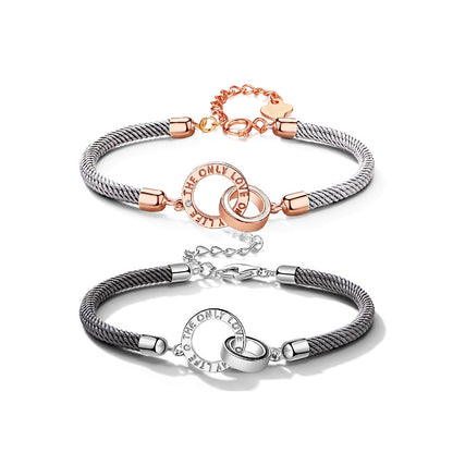 Double Circle Couple Hand Rope S925 Silver Bracelet